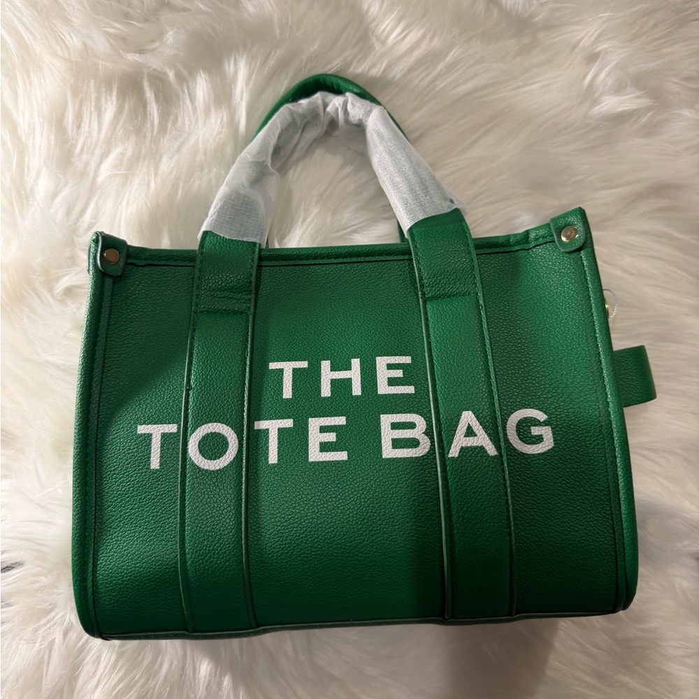 Green Tote Bag with White Handles